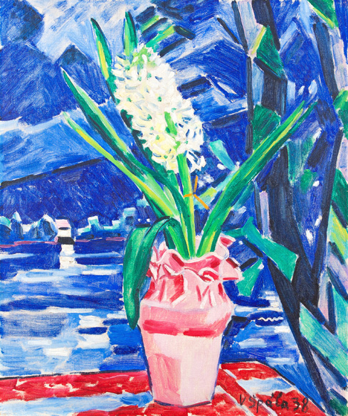 Špála Václav, Bílá hyacinta s krajinou Otavy v pozadí