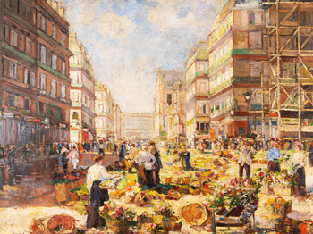 Pařížský trh za slunečného dne